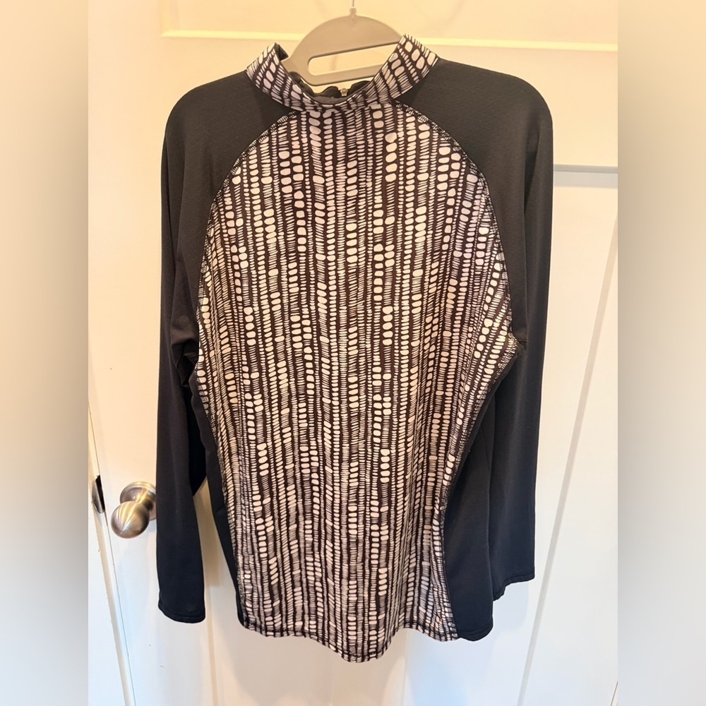 Sansoleil UPF 50 Black White Golf 1/4 Zip Top XL Sun Protection Shirt - Picture 5 of 12